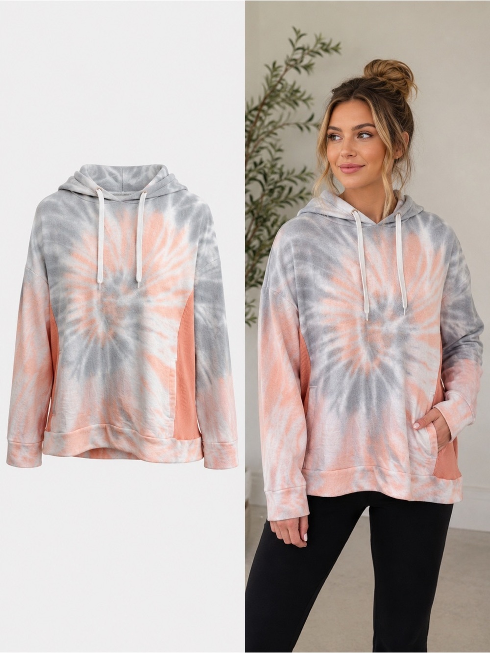 The Sweatshirt Project | Tie Dye Hoodie Sweatshirt Gray Pink | Size Large
